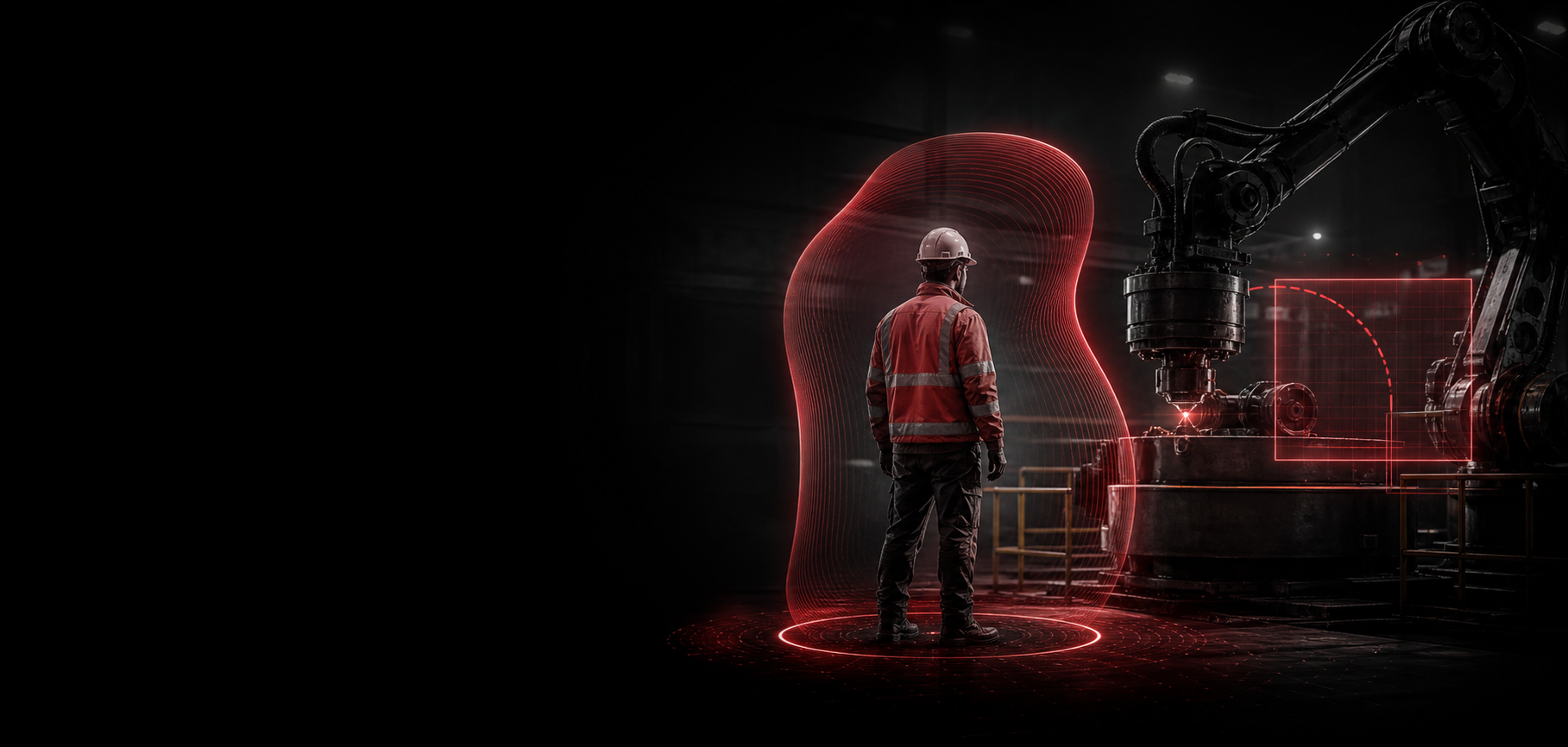 AI safety monitoring protecting a worker beside industrial machinery