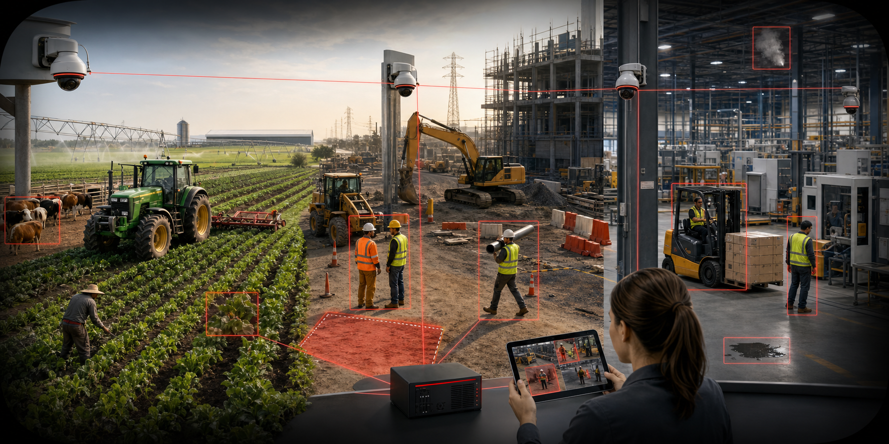 AI-enhanced CCTV detecting safety and operational risks across agriculture, construction and manufacturing